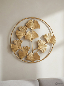 Gold Ginkgo <b>Leaf</b> Circular Metal Wall Decor Modern Handmade Hanging <b>Art</b> Floral Botanical Design for Home Living Room Entryway - Product Image 4