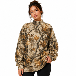 Sudadera Oversize de Cuello Alto para Mujer, Estampado Camuflaje, Manga Larga, Tejido de Punto, Estilo Otoñal, Cuello Alto, Material de Forro Polar - Product Image 6