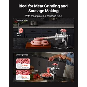 "Hand Crank <b>Meat</b> <b>Grinder</b> with 304 Stainless Steel Mincer & Sausage Stuffer 2 Cutting Plates Plastic Clamp" - Product Image 4