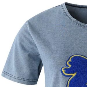 เสื้อยีนส์พิมพ์ลายเชนิลล์สีน้ำเงิน พรีเมี่ยมคอตตอน นุ่มสบาย สไตล์ลำลอง เท่ห์ๆ สตรีทแวร์ ยูนิเซ็กส์ เสื้อยืดลายกราฟิก - Product Image 2