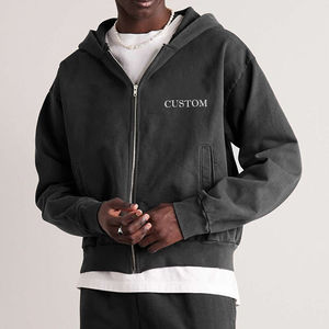 Acid Wash Solid <b>Fleece</b> Summer Thermal Plus Size <b>Oversized</b> Baggy <b>Men</b> Boxy Zipup <b>Hoodie</b> - Product Image 1