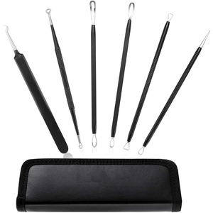 6Pcs Professional <b>Blackhead</b> Remover Tool Comedones <b>Extractor</b> Acne Removal Kit Stainless Steel Face Care Kit with Travel Case - Product Image 1
