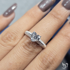 1 CT heart cut lab grown <b>diamond</b> engagement <b>ring</b> with micro pave band in 10K white gold IGI certified bridal <b>ring</b> - Product Image 4