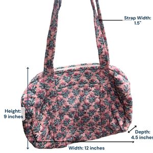 Bolso de lona pequeño KnnottedEarth con estampado a mano, acolchado de algodón, estilo bohemio, para viaje de fin de semana, con cierre de cremallera, hecho a mano, étnico, para pasar la noche - Product Image 4