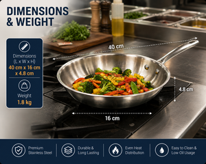 Commercial Stainless Steel Skillet Long Handle Healthy Non Coated Cooking Pan for Home Kitchen Catering Supplier - Product Image 4