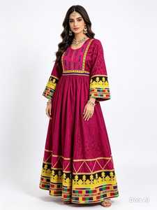 Robe ethnique vintage violette brodée à manches longues, longueur ras du sol, pour femme, tenue de mariage indienne et pakistanaise, en mousseline unie infroissable - Product Image 3