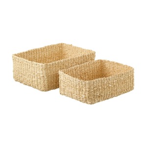Ensemble de 2 paniers en jonc de mer beige, faits à la main, paniers de rangement, vente en gros, écologiques, fabriqués au Vietnam - Product Image 1