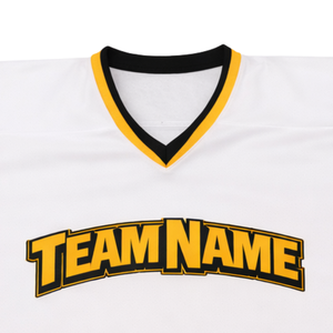 Maillot de hockey sur glace personnalisé blanc, jaune et noir, sublimation, uniforme de hockey professionnel, respirant, pour homme, à manches courtes, anti-humidité - Product Image 5