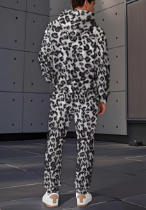 Men Leopard Print Hooded <b>Tracksuit</b> Full Length Casual Set Breathable Polyester Autumn Wear Regular Fit With Side Pockets Sports - Product Image 3