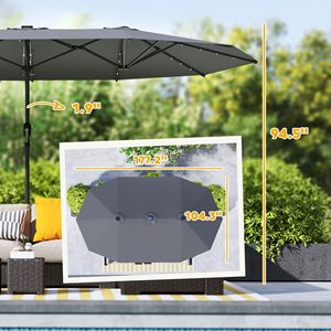 Sombrilla de Jardín de Doble Cara con Luces Solares LED, Sombrilla para Patio, Sombrilla Gris para Uso en Exteriores - Product Image 3