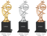 Trophée de récompense en métal or et or rose, 11 pouces, gravure écologique sur le thème sportif avec base noire et logo