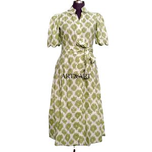 Vestido Midi de Algodón Ecológico con Estampado Floral para Mujer, Cuello en V, Manga Corta, Decoración con Botones, Silueta en A, Lavable - Product Image 1