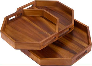 Ensemble de plateaux de service en bois naturel hexagone de vente chaude pour décor de restaurant d'hôtel à la maison - Product Image 3