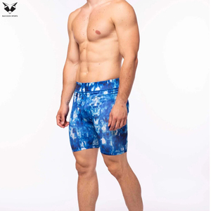 Blue Color Printed Design OEM Services Seamless Quick-Dry <b>High</b> Elasticity Cycling And Running Wear Men Compression Shorts - Product Image 2