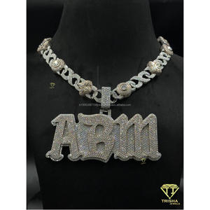 Diamant Moissanite VVS personnalisé glacé avec pendentif lettre ABM en argent sterling 925 pour hommes - Product Image 3