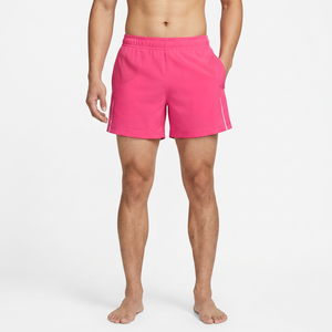 Men's Pink Quick Dry Sport <b>Shorts</b> With Elastic Waist Mid Length Solid Color Woven Polyester Fabric - Product Image 6