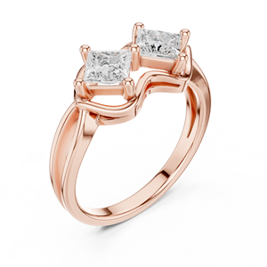 Elegant <b>Two</b> <b>Stone</b> Princess Cut Moissanite Diamond <b>Ring</b> - 14K Rose Gold Plated Sterling Silver Double <b>Stone</b> Promise Band - Product Image 2