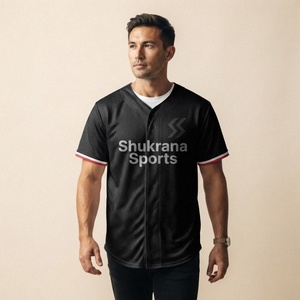 Maillot de baseball pour homme, noir, manches courtes, boutons sur le devant, tissu respirant en polyester, coupe classique, toutes saisons - Product Image 1