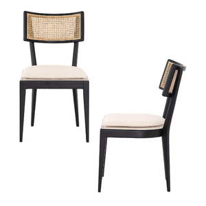 Modern Outdoor Teak Wood Garden Sets Chair Rattan <b>Back</b> <b>Cushioned</b> Seat Antique Style Side Chair for Home Hotel - Product Image 5