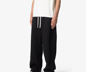 Pantalones Deportivos Negros de Algodón para Hombre, Cintura Elástica con Cordón, Estilo Casual, Tejido Transpirable de Peso Medio para Primavera - Product Image 3