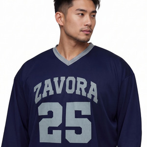 Camiseta de Fútbol Americano con Cuello en V, Manga Larga, Corte Holgado, Impresión Personalizada, Ropa Deportiva Transpirable de Malla, Suministro al por Mayor OEM - Product Image 3