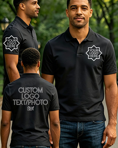 Customizable Men's Black for Shirt Short Sleeve Solid Cotton Knitted Fabric Front Logo Casual Breathable Regular Fit China ODM - Product Image 1