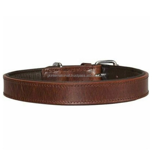 Soft Padded Handmade Brown <b>Textured</b> Leather Dog Collar Strong Stitching with Solid Stainless Steel <b>Roller</b> Pin Buckle and D Ring - Product Image 4