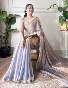 KV Women's <b>Paper</b> Silk Grey Embellished Saree With Unstitched Blouse - Product Image 2