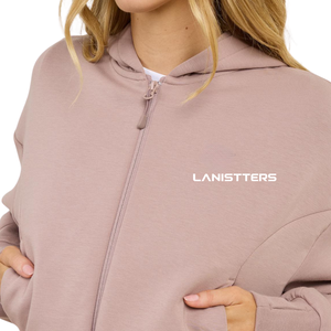 Custom Women <b>Cropped</b> Full <b>Zip</b> Hoodie Relaxed Drop Shoulder Fleece Sweatshirt OEM ODM Clothing Manufacturer - Product Image 3