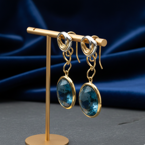 Boucles d'oreilles pendantes en labradorite naturelle ronde, 4,5 pouces (12 mm), pierres précieuses, argent sterling 925 plaqué or 18 carats - Product Image 1