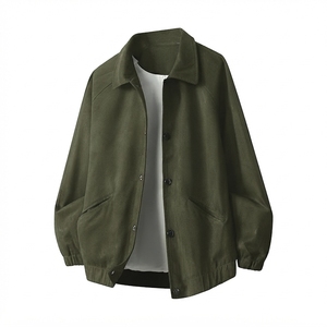 Men's Black Worsted Polyester Varsity Jacket Eco-Friendly Breathable Regular Fit Turn-down Collar Single-Breasted <b>Covered</b> <b>Button</b> - Product Image 3