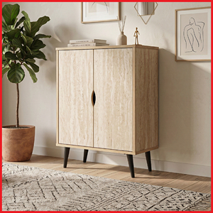 Modern 2 Door Chipboard MDF <b>Shoe</b> Cabinet <b>Storage</b> Organizer SC233 Travertine Beige Entryway <b>Shoe</b> <b>Rack</b> Knock Home Furniture - Product Image 1