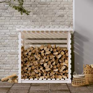 Support à bois de chauffage en pin massif 42,5"x28,7"x42,5" Blanc - pour Cheminées et Accessoires - Product Image 3