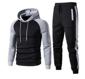 High Quality Men's 2-Piece <b>Hoodie</b> Jogger Set Thicken 100% Cotton <b>Fleece</b> with Zipper Printed Technics for Winter - Product Image 1