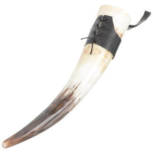 Corne à boire artisanale haut de gamme style Viking, en corne de bœuf naturelle polie, avec support en cuir, cadeau d'articles de bar historiques nordiques - Product Image 2