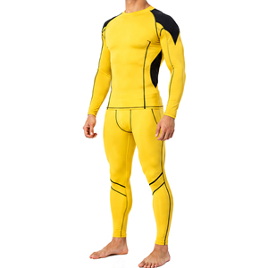 Ensemble de survêtement de compression pour hommes, respirant, extensible, à manches longues, haut et legging, séchage rapide, pour la course, le fitness et l'entraînement, personnalisable - Product Image 3
