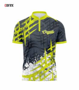 Maillot de bowling personnalisable pour homme, bleu anthracite, avec fermeture éclair, nom et numéro d'équipe, impression par transfert thermique, respirant, séchage rapide, droitier - Product Image 1