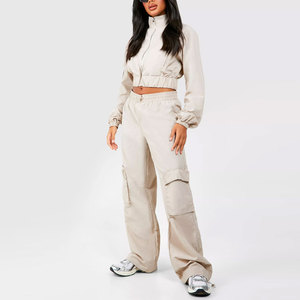 Custom Womens Fashion Cargo Set Multi Pocket Utility Jacket And <b>Trousers</b> Casual Streetwear Two Piece Outfit OEM Supplier - Product Image 1