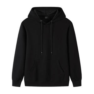 Sweat-shirt à capuche noir pour homme, manches régulières, en molleton tricoté, couleur unie, style automne, sans doublure - Product Image 1