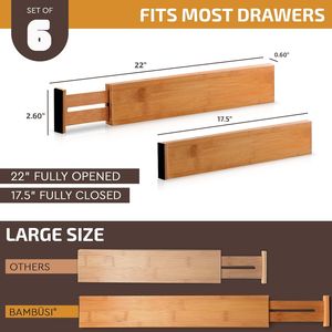 Organizzatori per Cassetti in Bambù Espandibili e Regolabili da 17\" e 21.5\", Set da 6, Divisori Grandi per Utensili da Cucina - Product Image 6