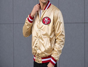 Chaqueta bomber satinada dorada auténtica vintage de los San Francisco 49ers, recruda los días de gloria, chaqueta de alta calidad para hombre. - Product Image 6
