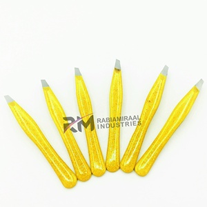 RMI Best Product Customized Silver Tip And Yellow Glitter Color Angle Point Tweezer - Product Image 1