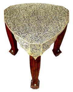 Brown Gold Wooden <b>Stool</b> with Brass <b>Work</b> Elegant Handcrafted Design - Product Image 2