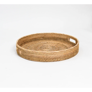 Plateau de service en rotin de style bohème de qualité supérieure, fait main, avec poignée en bois massif, écologique, pour thé, collations, décoration de la maison, panier haut de gamme - Product Image 2