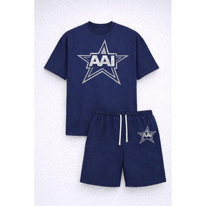Conjunto de Camiseta y Pantalones Cortos de Algodón para Hombre con Estampado de Estrella AA1 Personalizado, Ropa Deportiva Holgada de Verano, Venta al Por Mayor OEM - Product Image 4