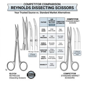 Tijeras de Disección Reynolds de 145 mm con Puntas Curvas Delicadas, Tijeras Quirúrgicas de Acero Inoxidable para Cirugía Plástica y ORL - Product Image 3