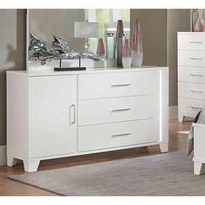 Comò moderno camera da letto 1pc mobili in legno bianco lucido con luce LED striscia di scaffali regolabili cassetti - Product Image 1