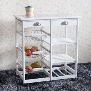 Carrello da Cucina Bianco con 2 Cassetti, 3 Cestelli, 3 Ripiani, in Legno di Quercia, con Ruote (Codice Sostitutivo 85659263) - Product Image 6