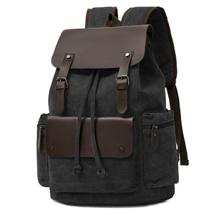 Retro Men's Canvas Daily Laptop Backpack Large Capacity Simple Fashionable Student Business <b>Drawstring</b> Flap Design <b>Bag</b> - Product Image 1