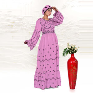 Kaftan modeste en rayonne avec broderie, manches larges évasées, taille structurée, longueur au sol, grande taille - Product Image 3